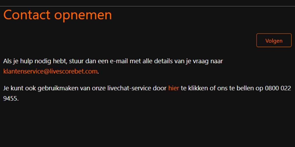 Sportgokken uitleg hoe kom ik in contact met de klantenservice van LiveScore Bet alternatieve manieren van contacteren