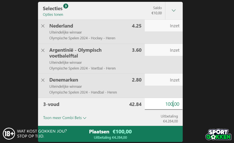 Voorbeeld combinatieweddenschap Olympische Spelen 2024