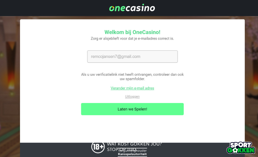 Email bevestigen bij One Casino