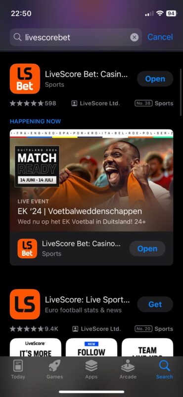 app downloaden applicatie sportgokken uitleg livescorebet app open de app