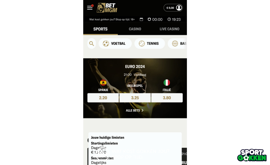 Ingelogd bij BetMGM app en klaar om te spelen
