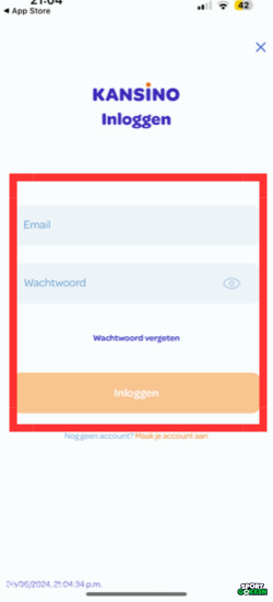 Login bij de Kansino app