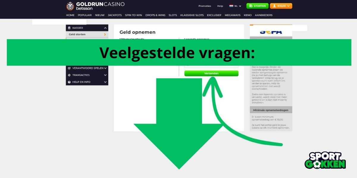 geld opnemen uitbetaling goldrun casino how to guide gids handleiding veelgestelde vragen