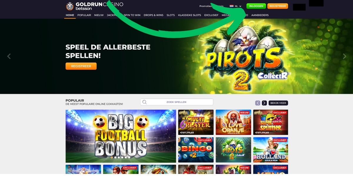 ga naar de website van goldrun casino en log je in