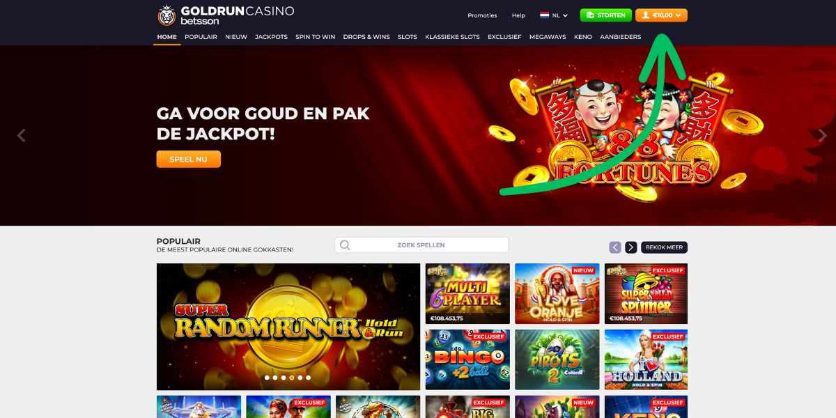 geld opnemen uitbetaling goldrun casino how to guide gids handleiding klik op je saldo