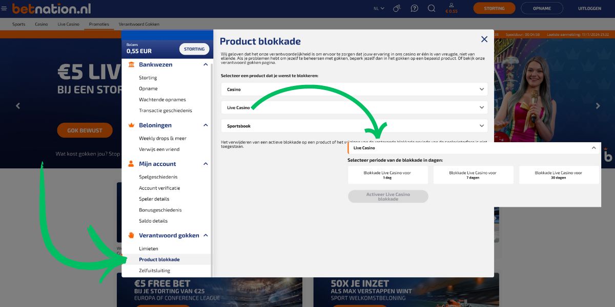 productblokkade betnation uitsluiting speelpauze gokstop