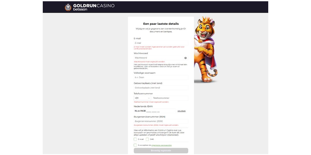 persoonsgegevens aanmelden registreren Godlrun Casino