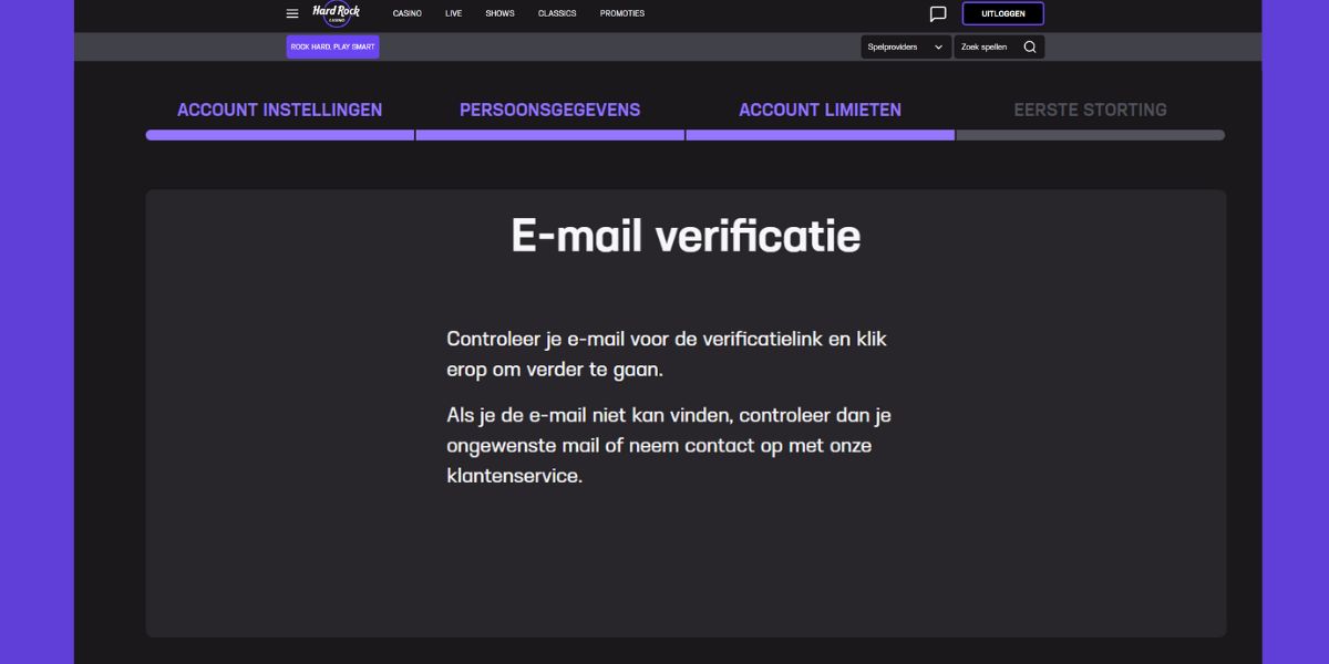 e-mail verifcatie registratie hard rock casino uitleg