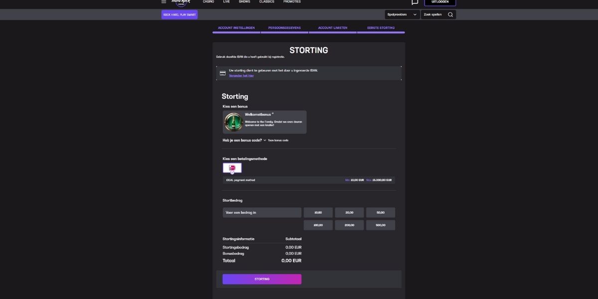 eerste storting registratie hard rock casino uitleg