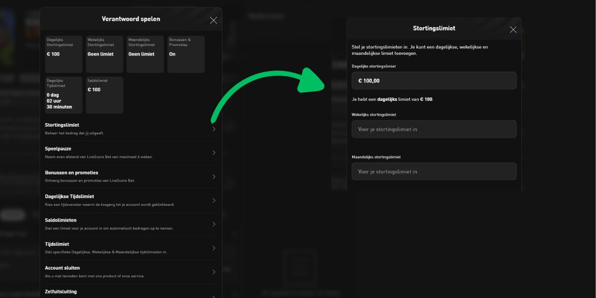 stortingslimiet livescorebet uitleg