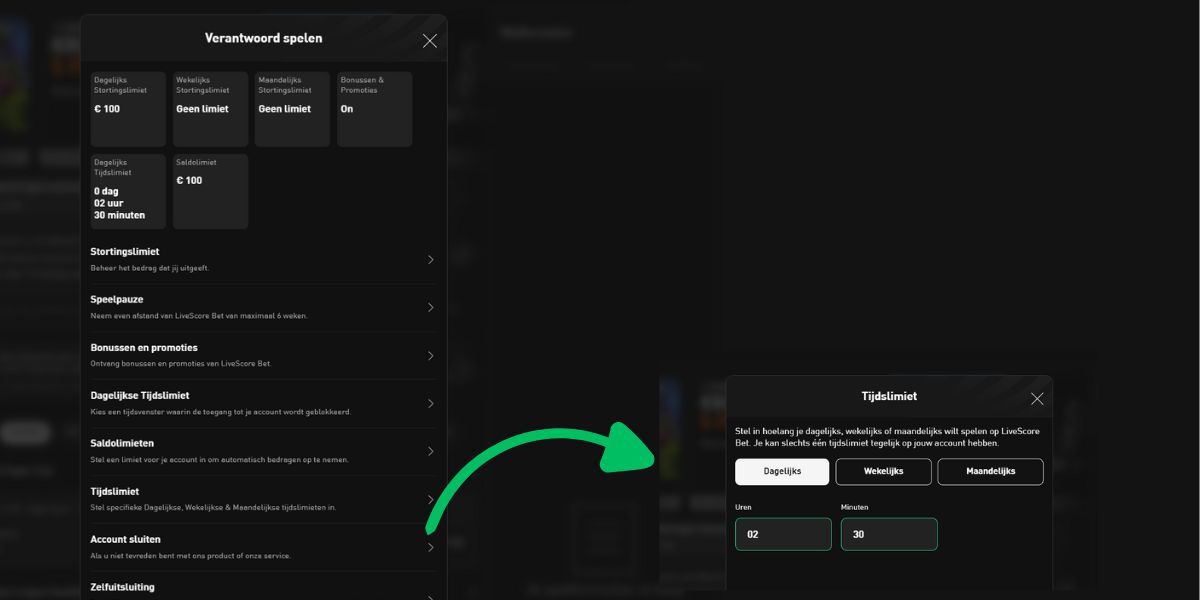 tijdslimiet per week dag maand livescorebet guide