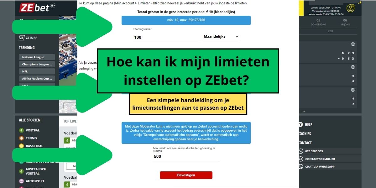 limieten bij ZEbet instellen settings hoe