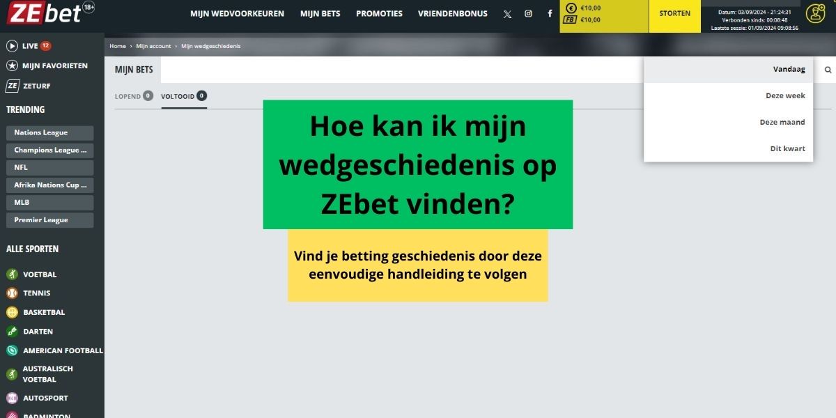 Hoe kan ik mijn wedgeschiedenis op ZEbet vinden