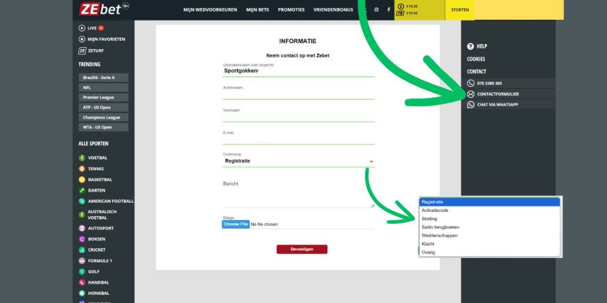 Contactformulier ZEbet Mail ZEbet E-mail contact ZEbet