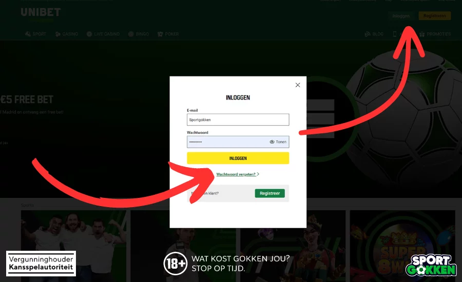 Inloggen bij Unibet