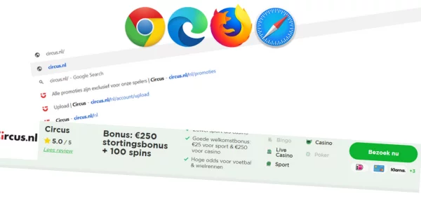 Browser button klikken uitleg hoe ga je naar Circus.nl om in te loggen guide how to sportgokken uitleg