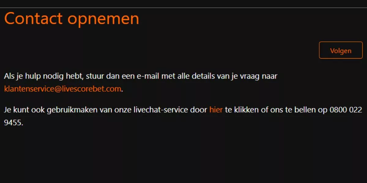 Sportgokken uitleg hoe kom ik in contact met de klantenservice van LiveScore Bet alternatieve manieren van contacteren