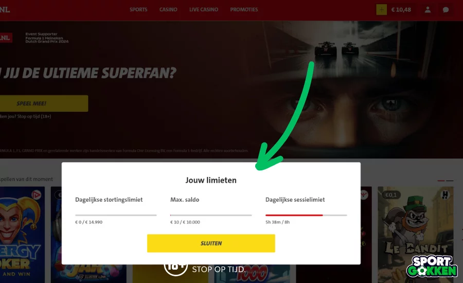 Controleer je speellimieten bij Jacks direct bij het inloggen