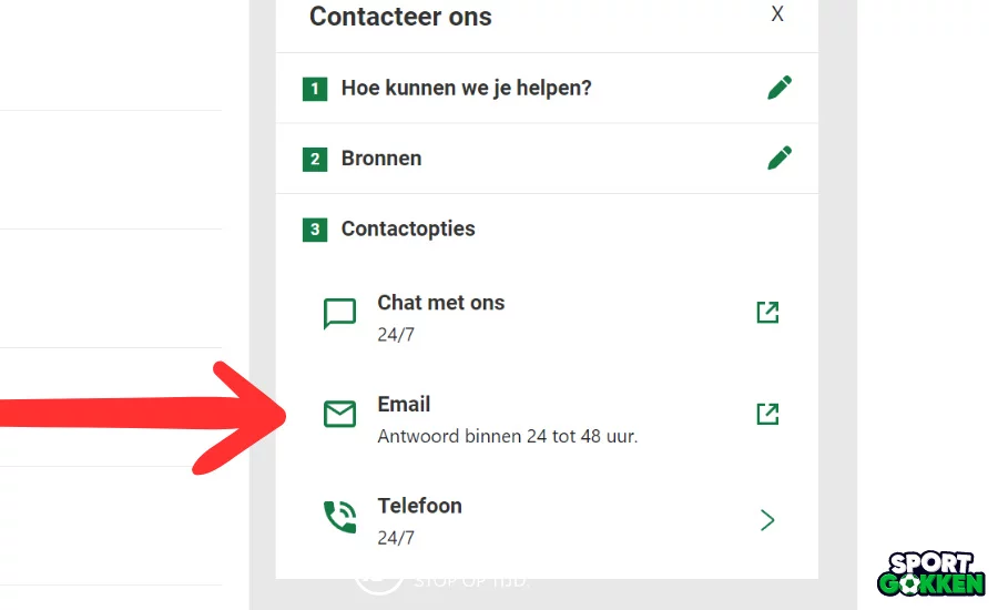 Kies je contactoptie bij Unibet