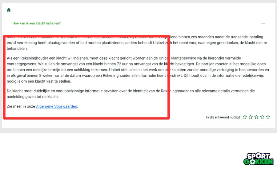 Klacht indienen bij Unibet