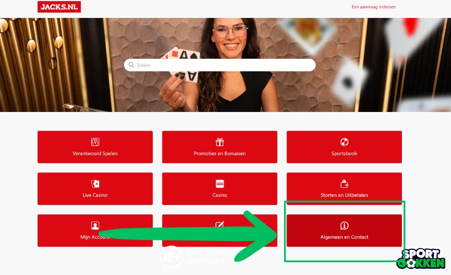 Klik op algemeen en contact op jacks.nl