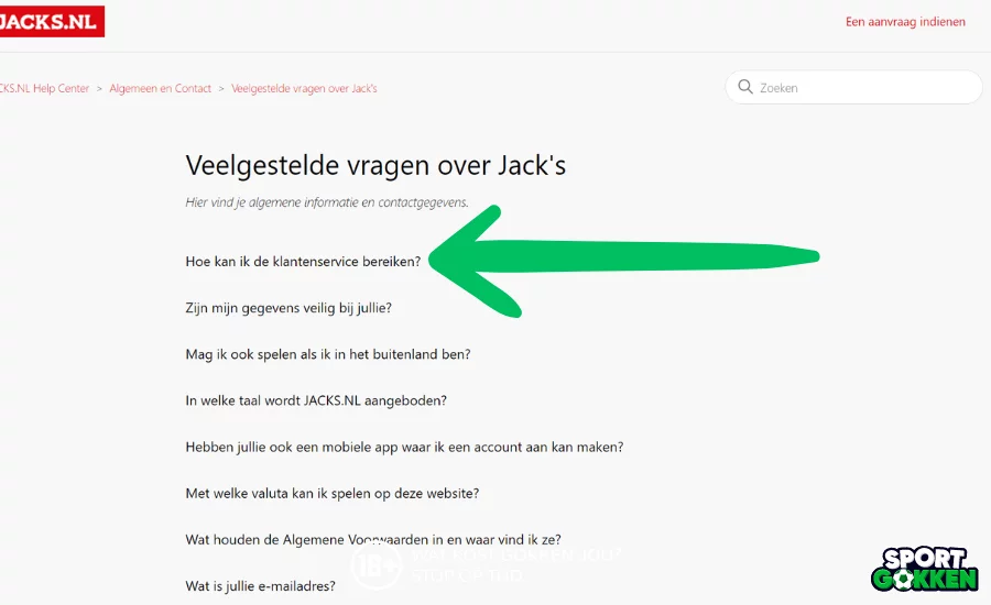 Klik op hoe kan ik de klantenservice bereiken bij jacks