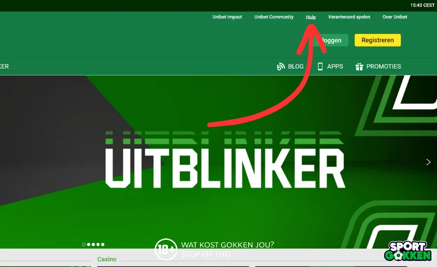 Klik op hulp op unibet.nl