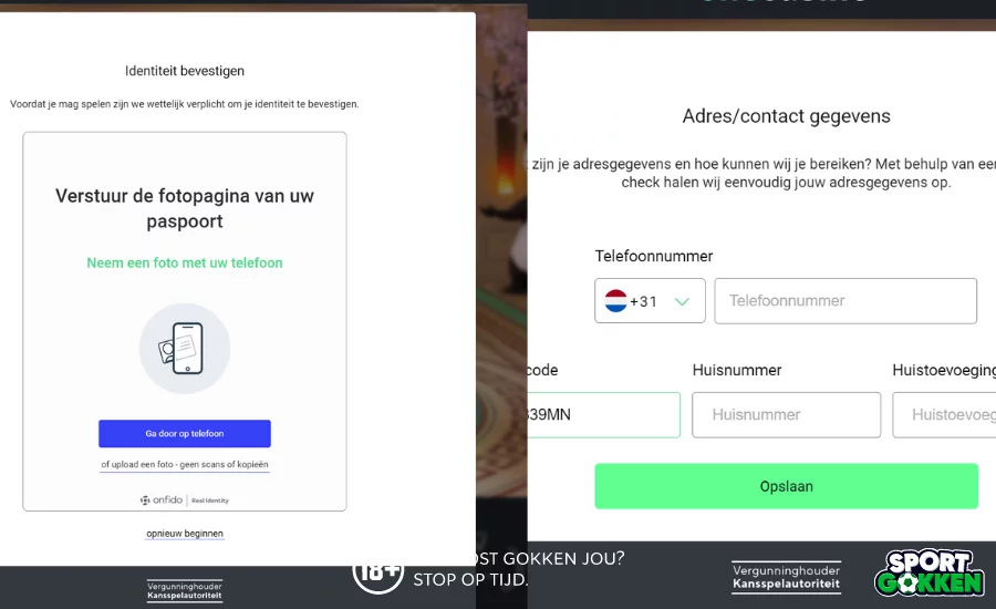 Verifier je identiteit en vul je adres en tel nr in bij One Casino