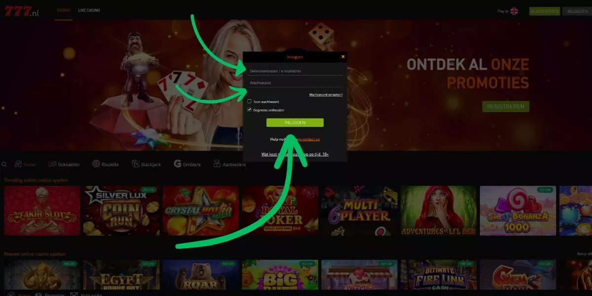 voer je wachtwoord en gebruikersnaam in casino 777 inloggen uitgelegd