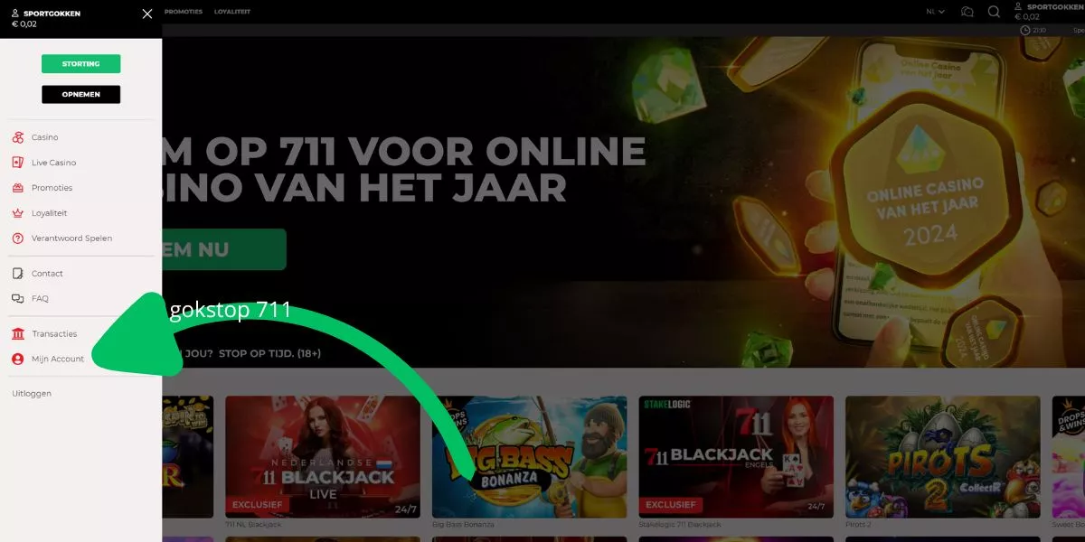 klik op "mijn account" limieten 711 sportgokken uitleg