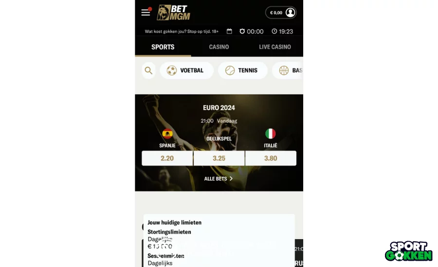 Ingelogd bij BetMGM app en klaar om te spelen