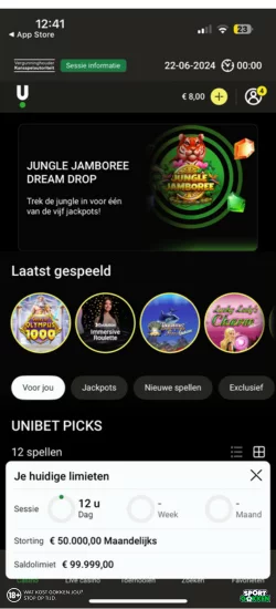 Je hebt de Unibet succesvol geinstalleerd en bent ingelogd