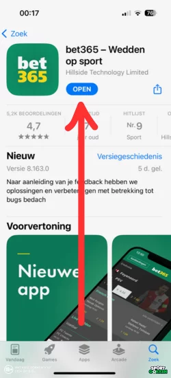 Open de Bet365 app