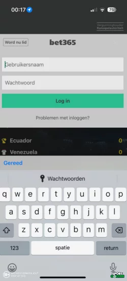 Voer je gebruikersnaam en wachtwoord in bij Bet365