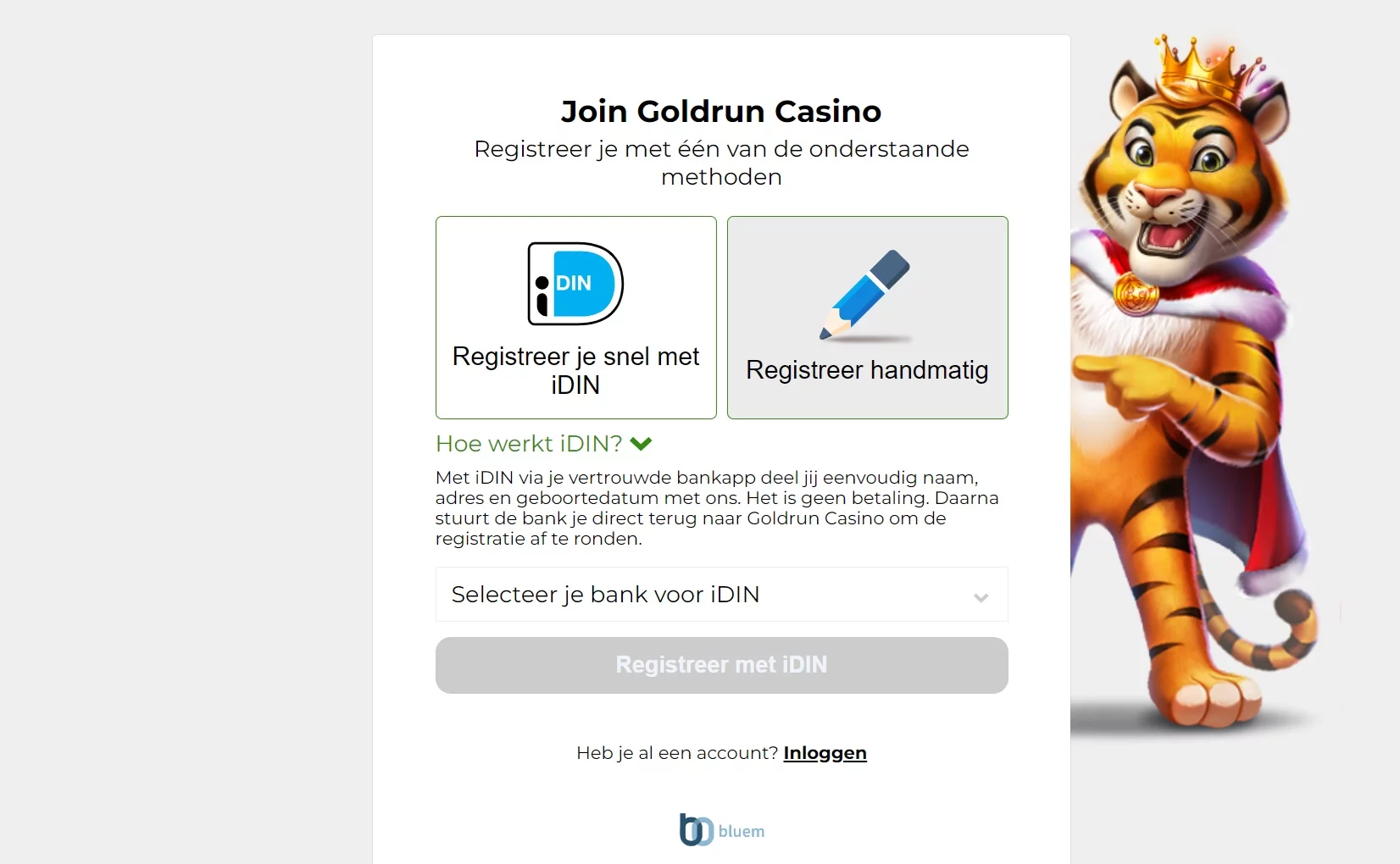 idin of hnadmatig aanmelden registreren Godlrun Casino