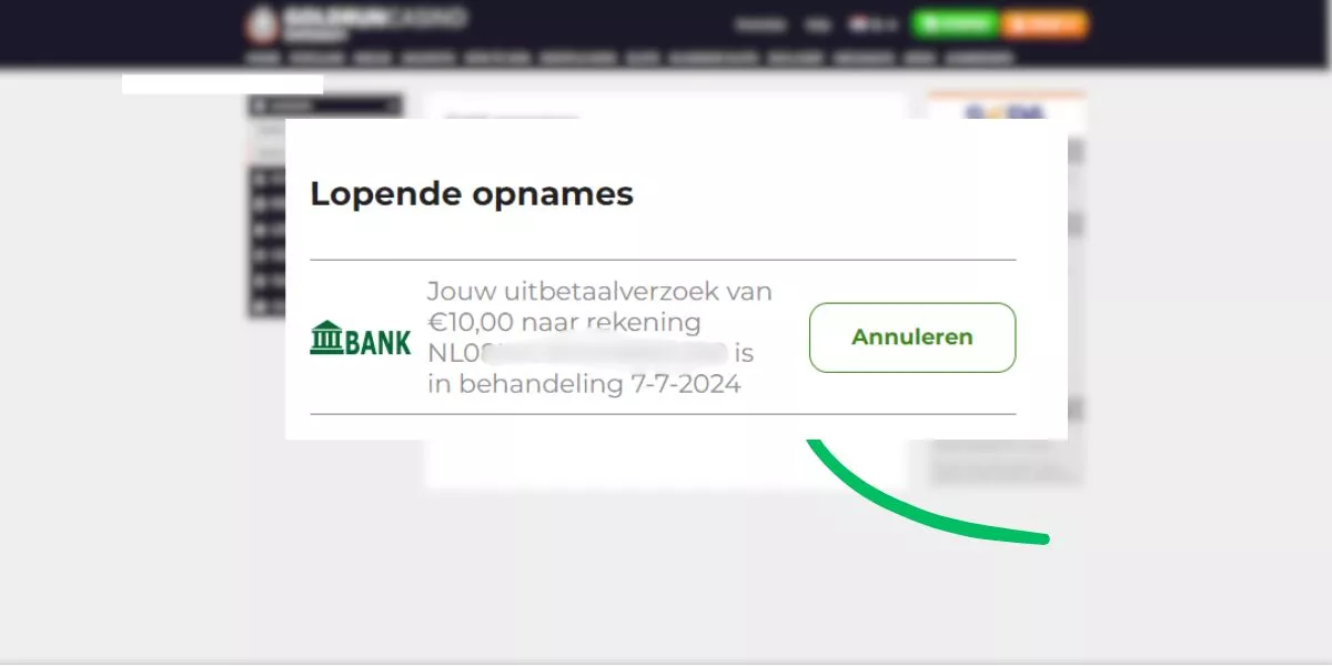 geld opnemen uitbetaling goldrun casino how to guide gids handleiding wachten op verwerking